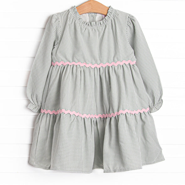 Schoolyard Sage Tiered Dress, Green