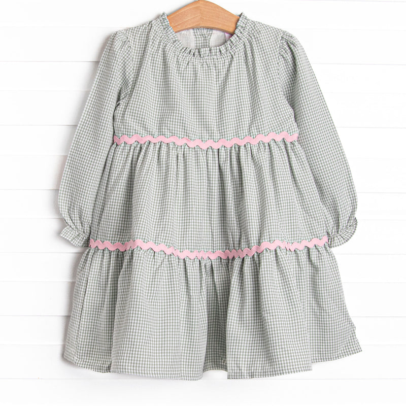 Girl's Schoolyard Sage Tiered Dress in Green size 4T | Stitchy Fish Girl's Schoolyard Sage Tiered Dress in Green size 4T | Stitchy Fish