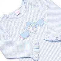 Tea For Two Applique Legging Set, Light Blue Stripe