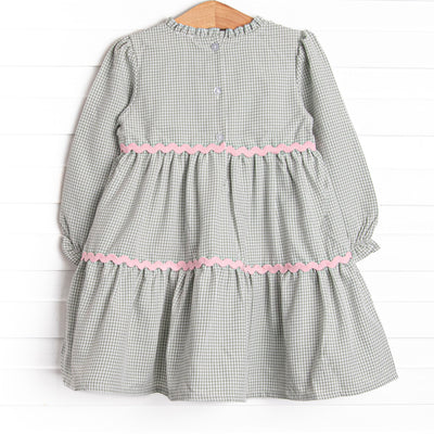 Schoolyard Sage Tiered Dress, Green