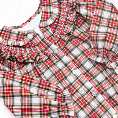 Bleu: Lenora Smocked Collared Dress, Red Tartan