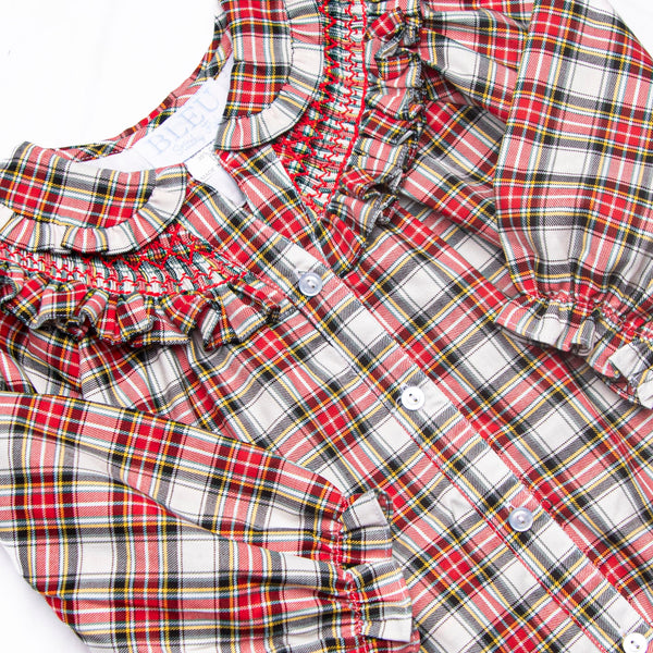 Bleu: Lenora Smocked Collared Dress, Red Tartan