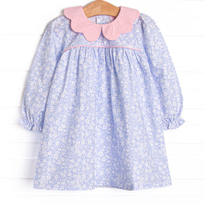 In the Moment Meadow Scalloped Collar Dress, Blue