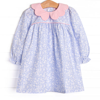 In the Moment Meadow Scalloped Collar Dress, Blue