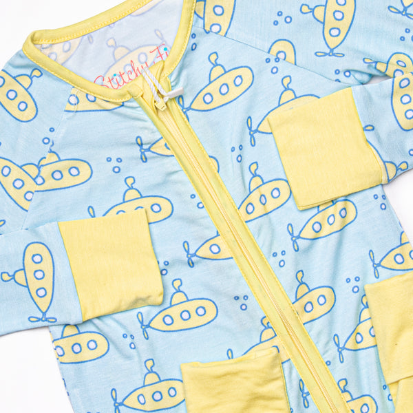 Submarine Sailor Bamboo Zippy Pajama, Blue
