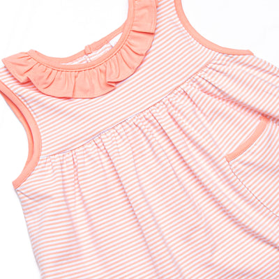 Jane Ruffle Short Set, Peach Stripe