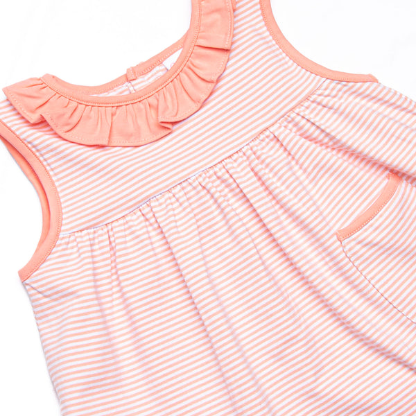 Jane Ruffle Short Set, Peach Stripe