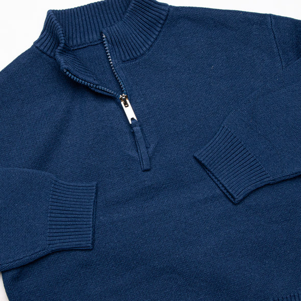 Quarter Zip Knitted Sweater, Navy