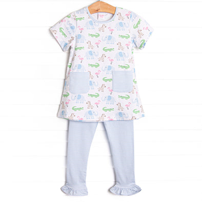 Zoo Park Pals Pocket Ruffle Legging Set, Blue