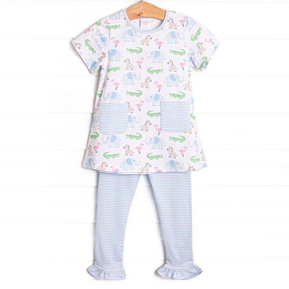 Zoo Park Pals Pocket Ruffle Legging Set, Blue