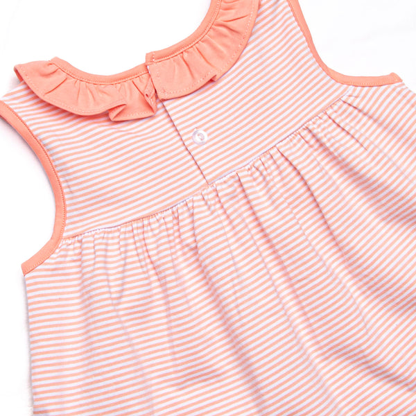 Jane Ruffle Short Set, Peach Stripe
