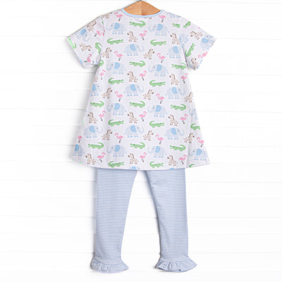 Zoo Park Pals Pocket Ruffle Legging Set, Blue