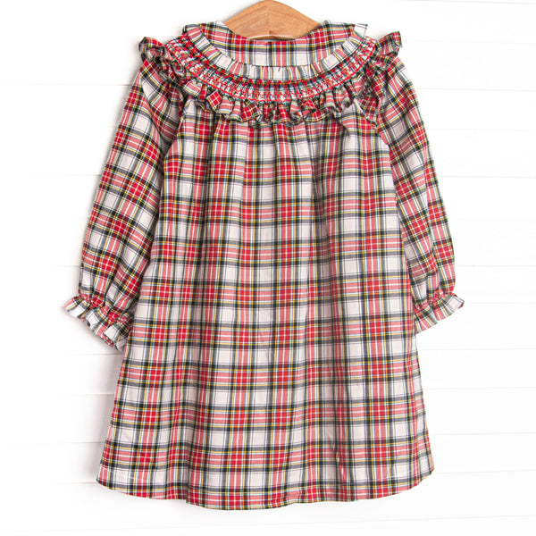 Bleu: Lenora Smocked Collared Dress, Red Tartan