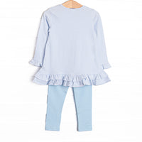 Tea For Two Applique Legging Set, Light Blue Stripe