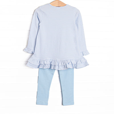Tea For Two Applique Legging Set, Light Blue Stripe