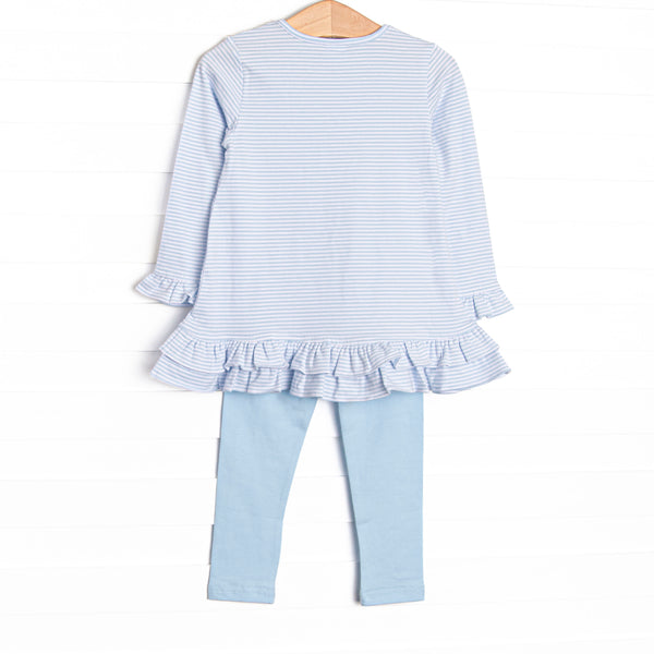 Tea For Two Applique Legging Set, Light Blue Stripe