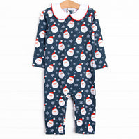 Seasonal Snowfall Collared Romper, Navy