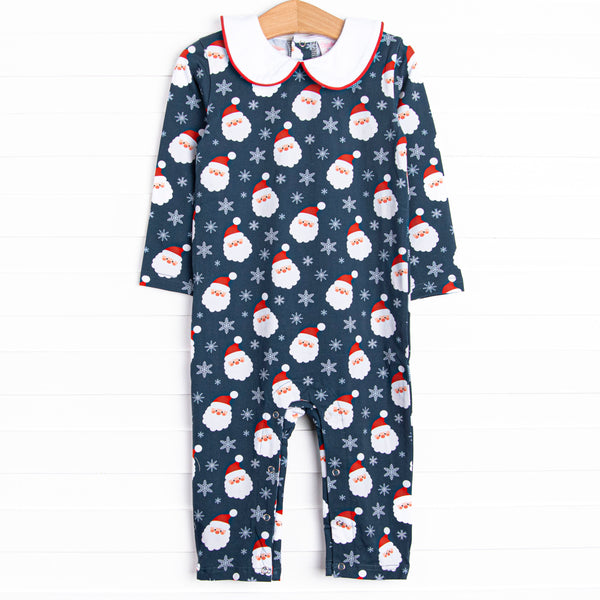 Seasonal Snowfall Collared Romper, Navy