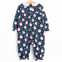 Seasonal Snowfall Ruffle Romper, Navy