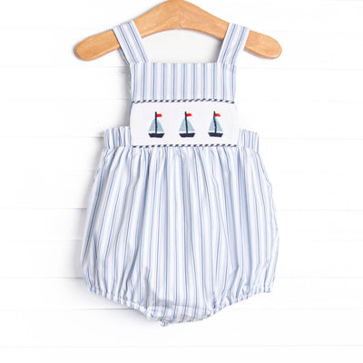 Bleu: Sullivan Sails Smocked Bubble, Blue Stripe