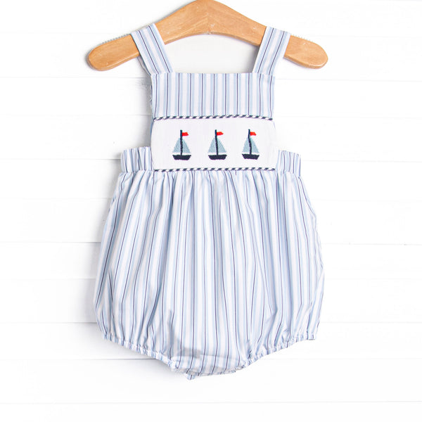 Bleu: Sullivan Sails Smocked Bubble, Blue Stripe