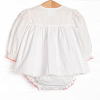 Bleu: Analise Embroidered Long Sleeve Diaper Set, White Swiss Dot