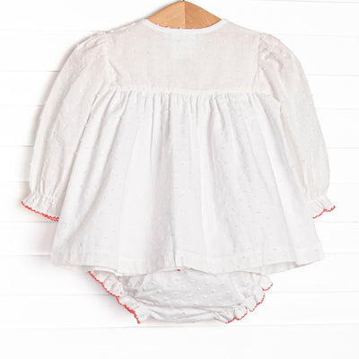 Bleu: Analise Embroidered Long Sleeve Diaper Set, White Swiss Dot