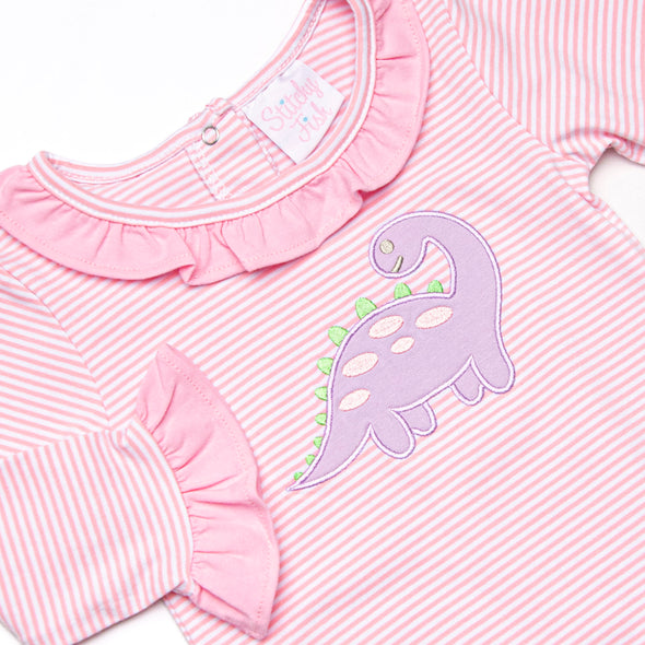 Jurassic Journey Applique Romper, Pink Stripe