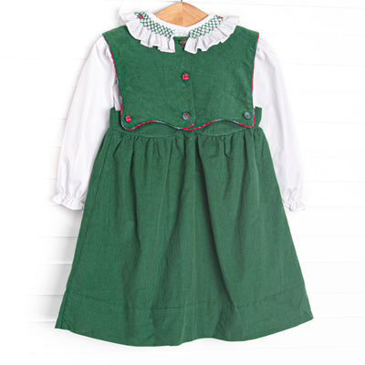 Bleu: Colette Classic Smocked Dress Set, Green Corduroy