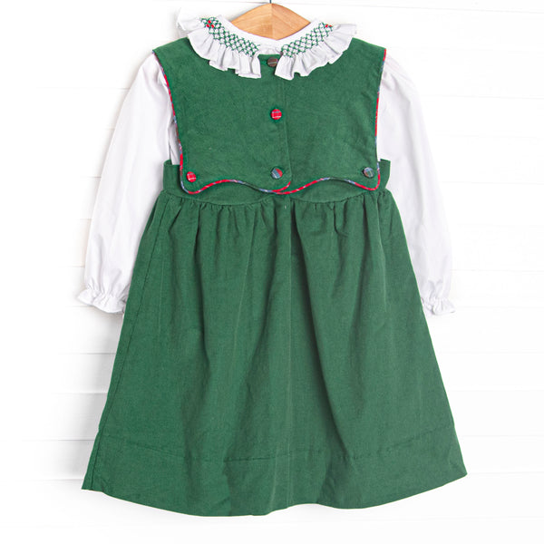 Bleu: Colette Classic Smocked Dress Set, Green Corduroy