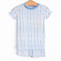 Watercolor Ribbons Bamboo Pajama Short Set, Blue