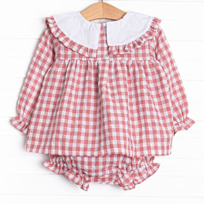 Hillside Orchard Bib Diaper Set, Red Check