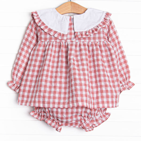 Hillside Orchard Bib Diaper Set, Red Check