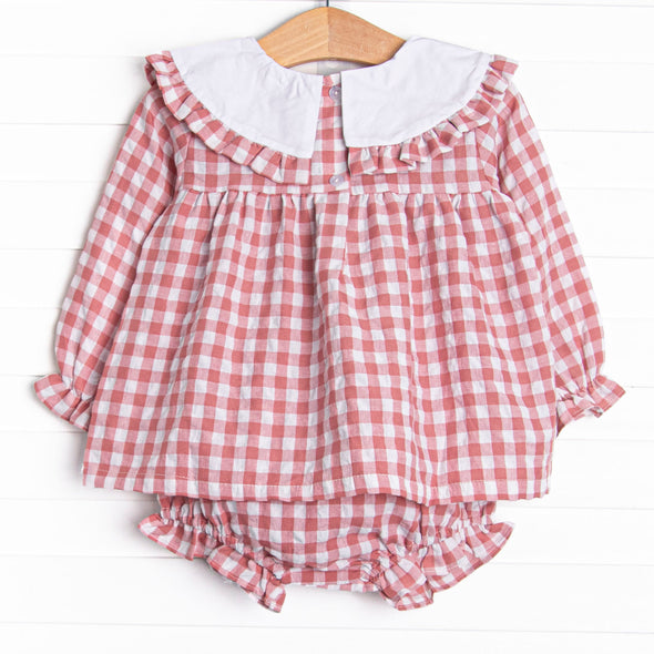 Hillside Orchard Bib Diaper Set, Red Check
