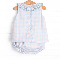 Bleu: Greer Smocked Diaper Set, Blue Plaid