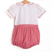 Bleu: Hollybrook Holiday Embroidered Girl Button-On Bubble, Red