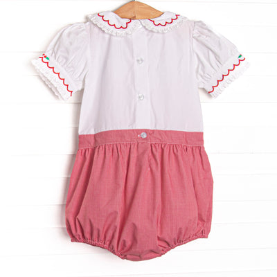 Bleu: Hollybrook Holiday Embroidered Girl Button-On Bubble, Red