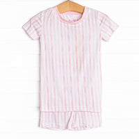 Watercolor Ribbons Bamboo Pajama Short Set, Pink