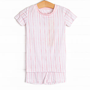 Watercolor Ribbons Bamboo Pajama Short Set, Pink