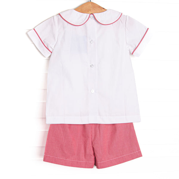 Bleu: Hollybrook Holiday Embroidered Short Set, Red