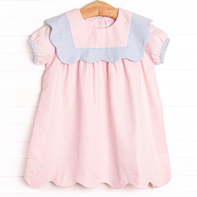 Sweetly Scalloped Dress, Pink Gingham Stitchy Fish Sweetly Scalloped Dress, Pink Gingham Stitchy Fish