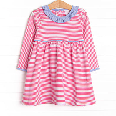 Zoe Dress, Periwinkle and Medium Pink Stripe