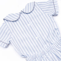 Bleu: Sullivan Sails Smocked Button On Short Set, Blue Stripe