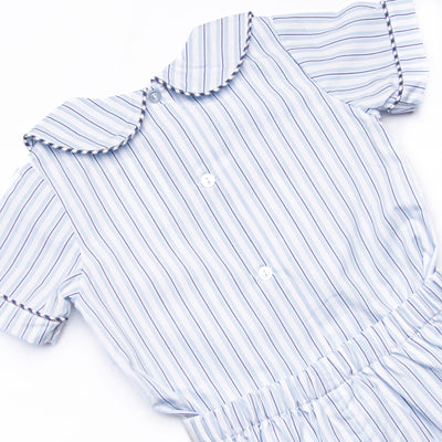 Bleu: Sullivan Sails Smocked Button On Short Set, Blue Stripe