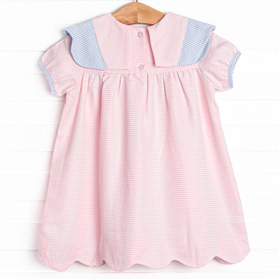 Sweetly Scalloped Dress, Pink Gingham