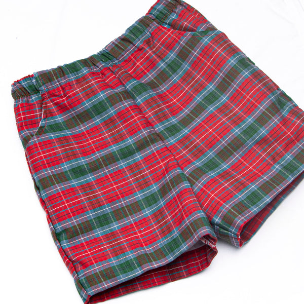 Bleu: Foster Long Sleeve Short Set, Red and Green Christmas Plaid