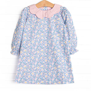 Gardenia Garden Long Sleeve Dress, Blue