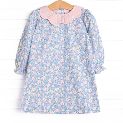 Gardenia Garden Long Sleeve Dress, Blue