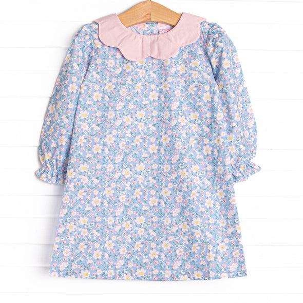 Gardenia Garden Long Sleeve Dress, Blue