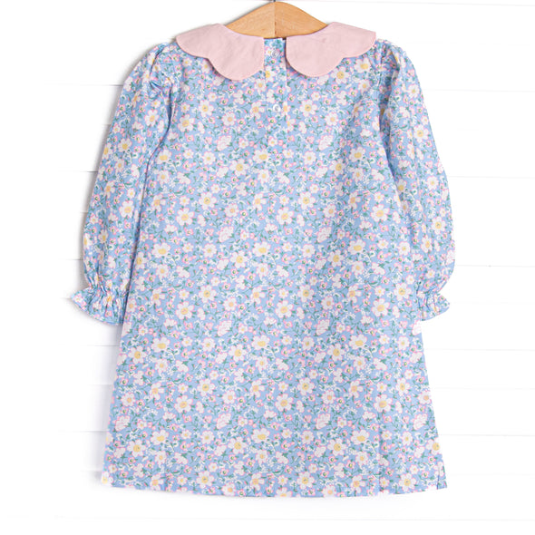 Gardenia Garden Long Sleeve Dress, Blue